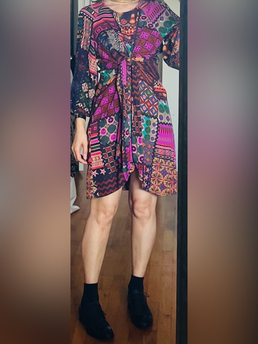 Desigual Multicolor Geometric & Floral Print Dress — Purple, Pink, Green, Orange - Picture 10 of 10